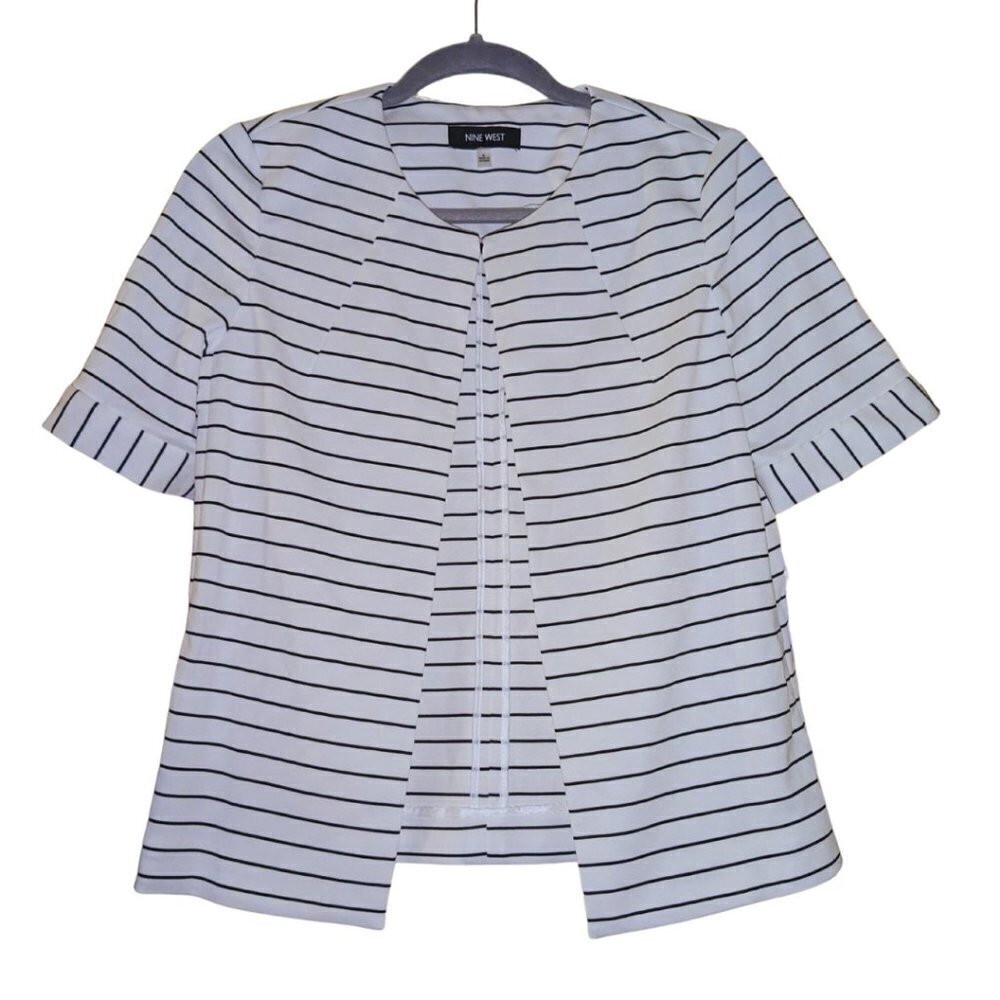 NEW Nine West Women's Ivory/Black Striped Flyaway Blazer Jacket Size 6